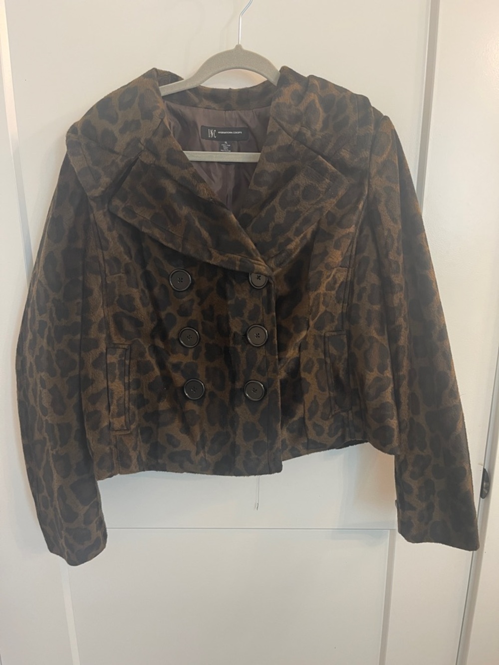 INC International Concepts Leopard Print Cropped Peacoat size XL